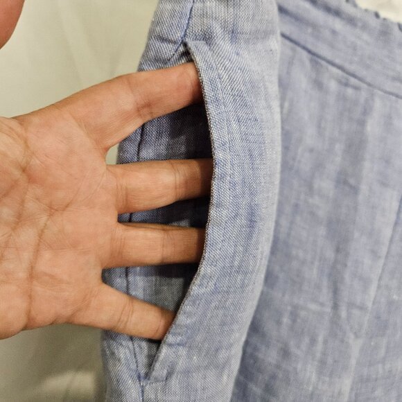 Chico's Womens Linen Pants Size 1 Light Blue Side Button Accents Elastic Waist - Picture 4 of 11